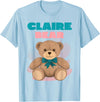 TheNiftyStitches CLAIRE Bear T-Shirt - Women's Black Cartoon Bear T-Shirt - Small - Short Sleeve - Classic Fit - All Seasons - Baby Blue