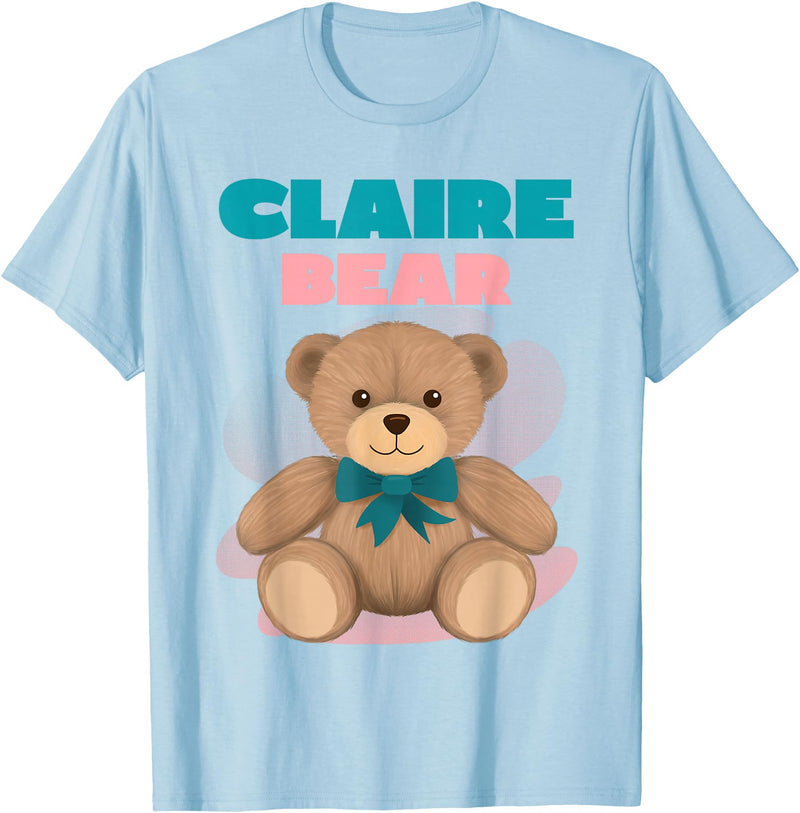 TheNiftyStitches CLAIRE Bear T-Shirt - Women's Black Cartoon Bear T-Shirt - Small - Short Sleeve - Classic Fit - All Seasons - Baby Blue
