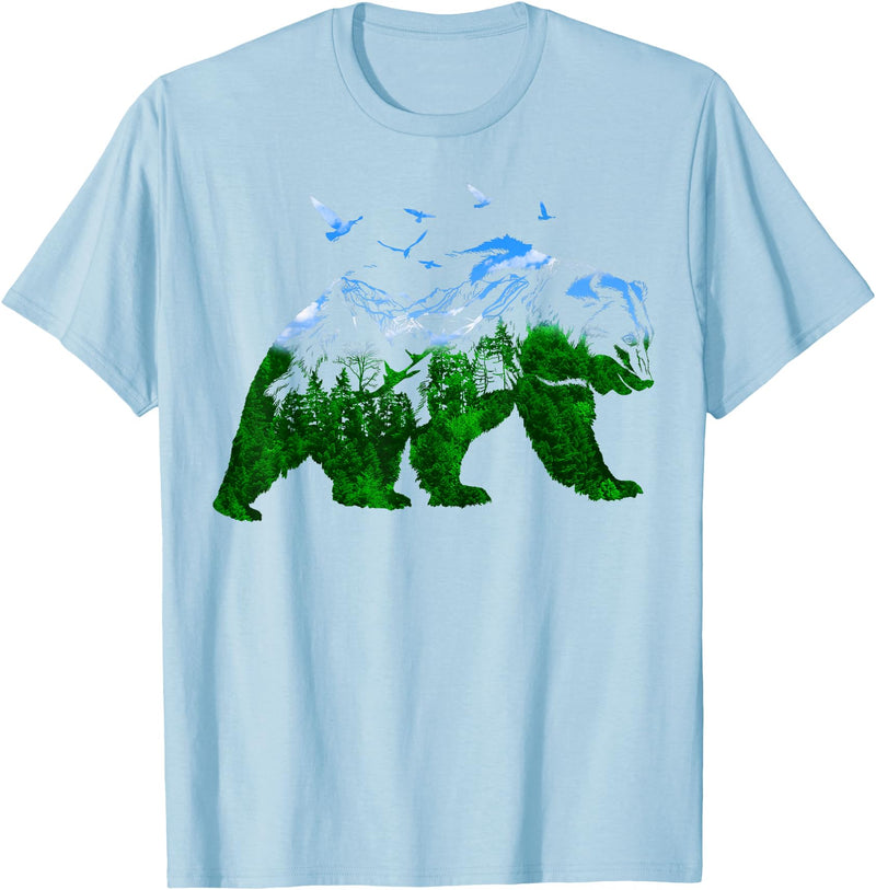 Nature Forest Trees Mountains Bear Wildlife Shirts Bear Nature Outdoor Mountains Forest Trees Bear Wildlife T-Shirt - Baby Blue