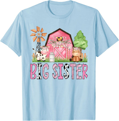 Pink Farm Cow Gender Reveal Party Big Sister Animal Birthday T-Shirt