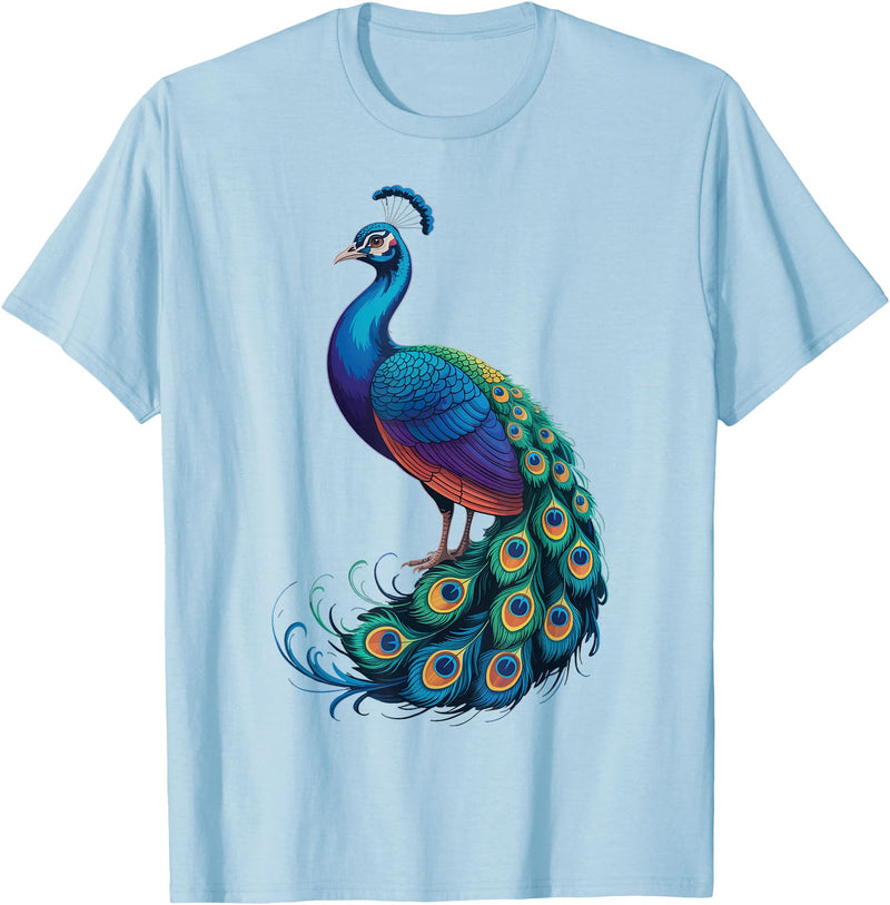 Peacock Peafowl Colorful Bird Peacock Illustration T-Shirt - Baby Blue