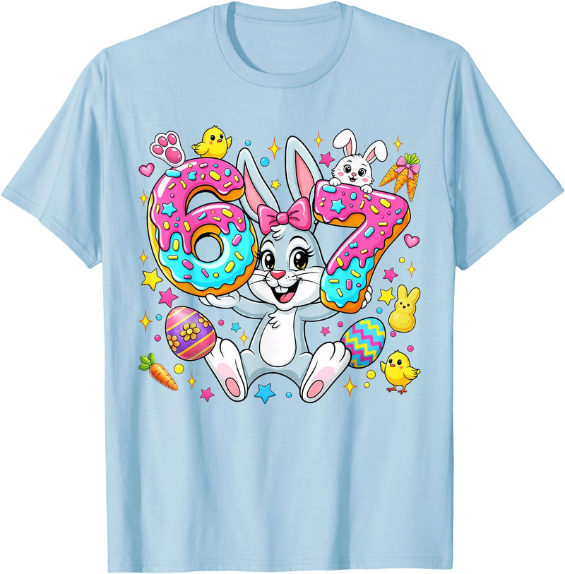 67 Six Seven Meme 6 7 Cute Rabbit Bunny Easter Day Girl Kids T-Shirt in Baby Blue