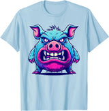 Cartoon Pig Art I Kids Pig Angry Pig I Colorful Pig T-Shirt - Baby Blue