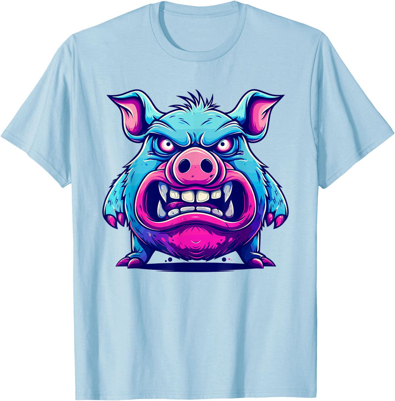 Cartoon Pig Art I Kids Pig Angry Pig I Colorful Pig T-Shirt - Baby Blue