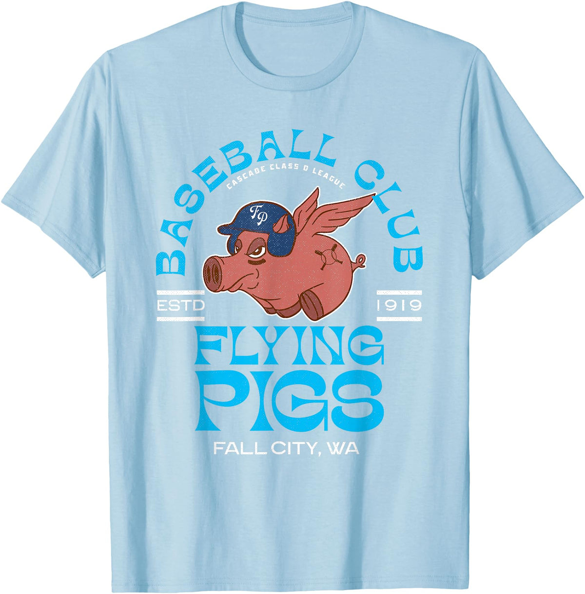 Retro Minor League Baseball Team Apparel Fall City Flying Pigs Retro Minor League Baseball Team T-Shirt - Baby Blue