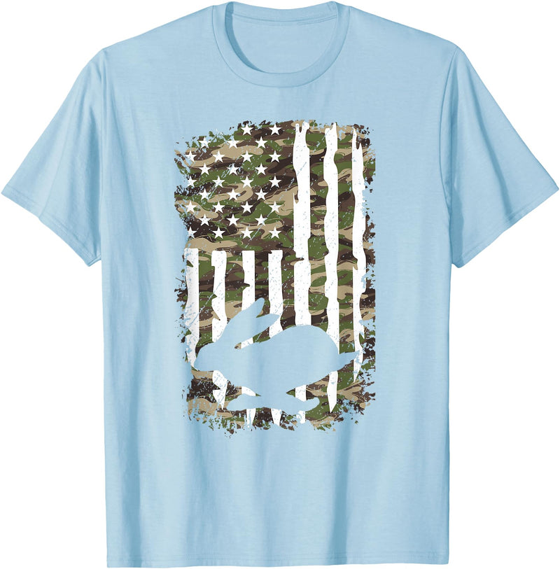 Rabbit Hunting US Flag Rabbit Hunter Lover T-Shirt in Baby Blue