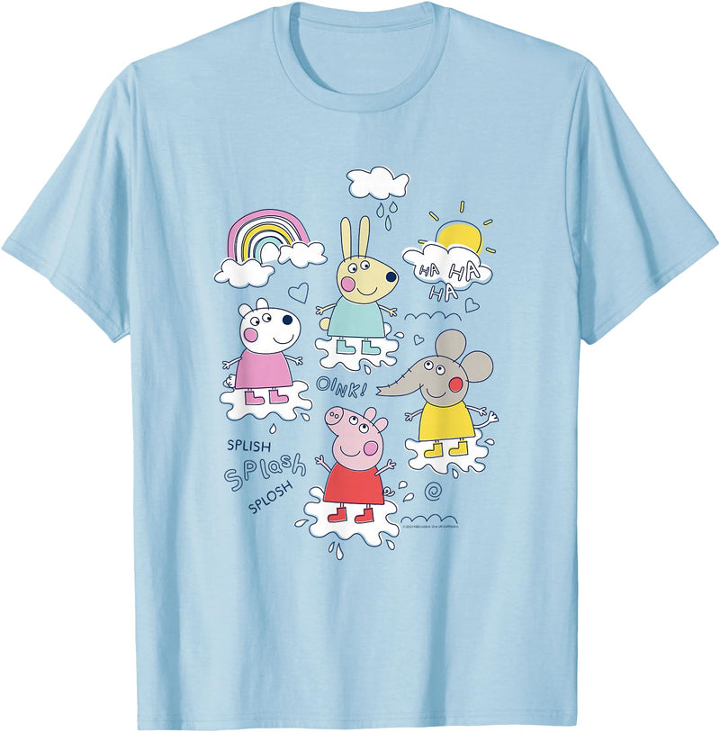 Peppa Pig Splish Splash Splosh Friends Playing In Puddles T-Shirt - Baby Blue