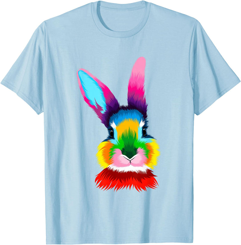 Colorful Rabbit Head Safari Animal Art Wildlife T-Shirt in Baby Blue