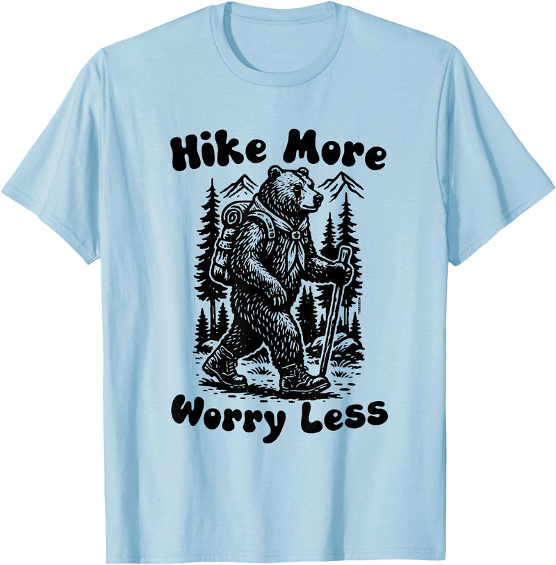 Outpost Scouting Gear by Giant Step Design Co. Hike More Worry Less Funny Cub Scouts BSA Hiking Bear T-Shirt - Baby Blue