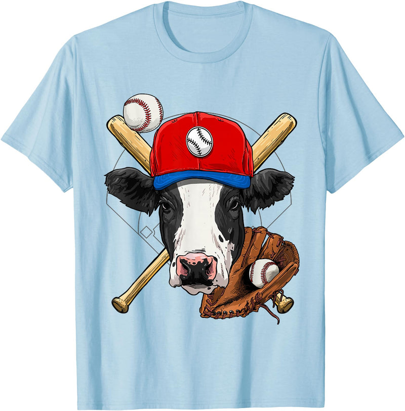 Wowsome! Cow Baseball Cow Lovers Baseball Player T-Shirt - Baby Blue
