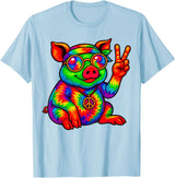 Magical and Funny Pig Gifts Tie-Dye Pig Peace Sign Hippo T-Shirt - Baby Blue