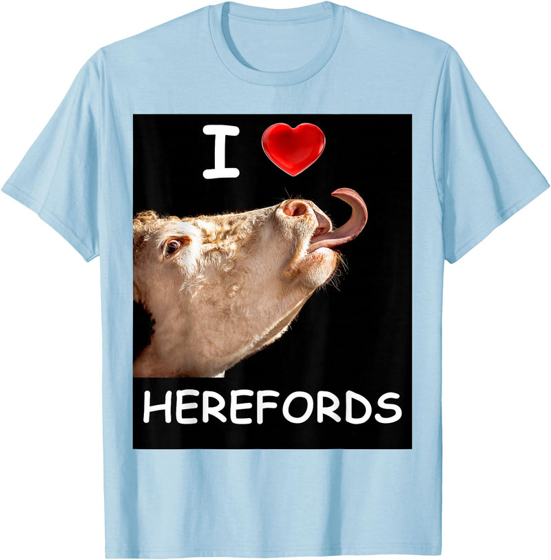 WhiteHorseDepot I Love Herefords with Cow Tongue T-Shirt - Baby Blue