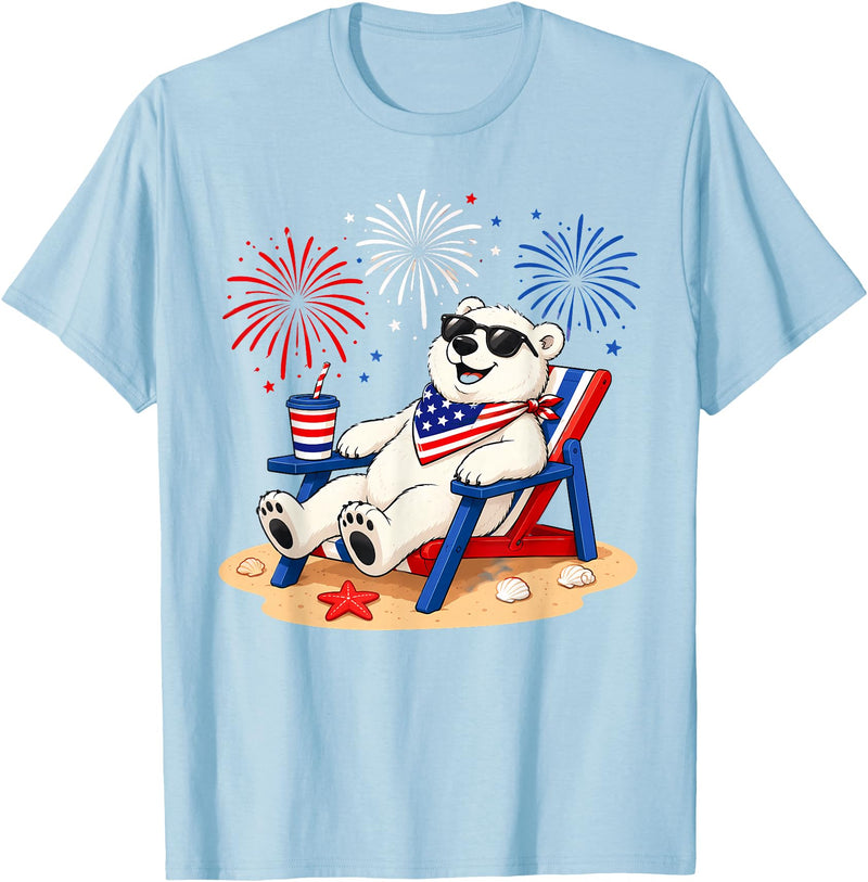 Polar Bear Patriotic Happy Beach Paws Co 4th of July Polar Bear Happy Beach Patriotic Animal Lovers T-Shirt - Baby Blue