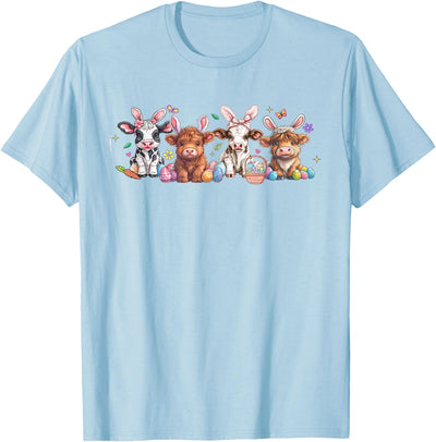 Women Highland Cow Bunny Easter Day Cute Cow T-Shirt