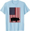 Farm Pig Patriotic United States Flag Kids Animal Patriotic Pig Silhouette American Flag Farm Kids Fourth T-Shirt - Baby Blue