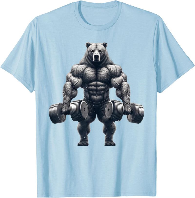 Bear Powerlifting Weightlifting Gym Apparel Bear Powerlifting Weightlifting Gym Workout T-Shirt - Baby Blue