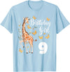 Giraffe Birthday Party by LazyPanda Giraffe 9th Birthday Girl 9 Years Old Giraffe Lover T-Shirt - Baby Blue