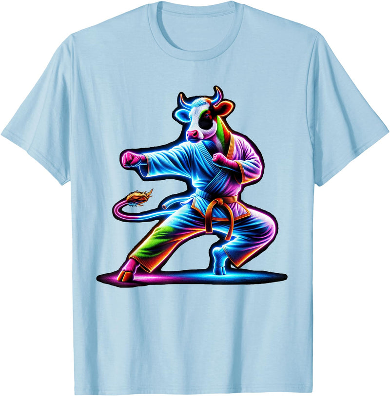Cow Karate Black Belt Apparel Cow Karate Kick Punch Cute Funny Cool Martial Arts Cow T-Shirt - Baby Blue