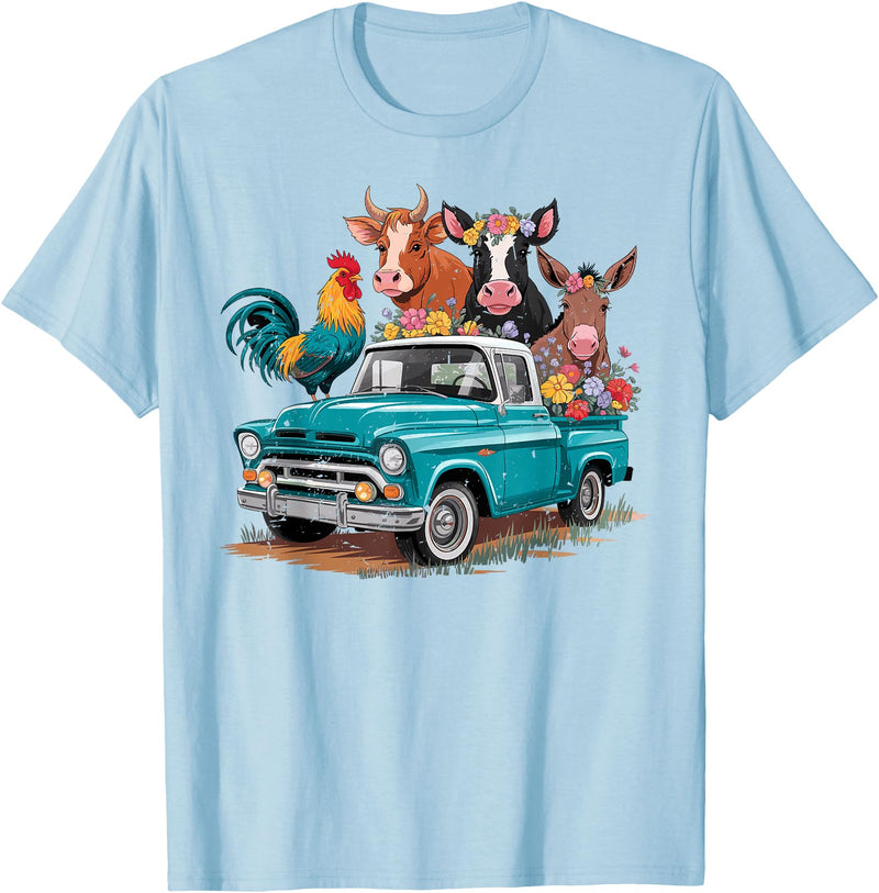 Farm Pickup Truck Farm animals Cow Girl Wife Tee Vintage Pickup Truck Farm Animals Rooster, Cow, Pig, Donkey T-Shirt - Baby