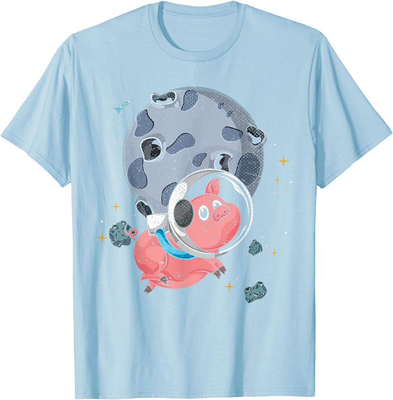 Pig Astronaut Space Travel Animal Gift Cute Farm Animal Moon Landing Outer Space Astronaut Pig T-Shirt - Baby Blue