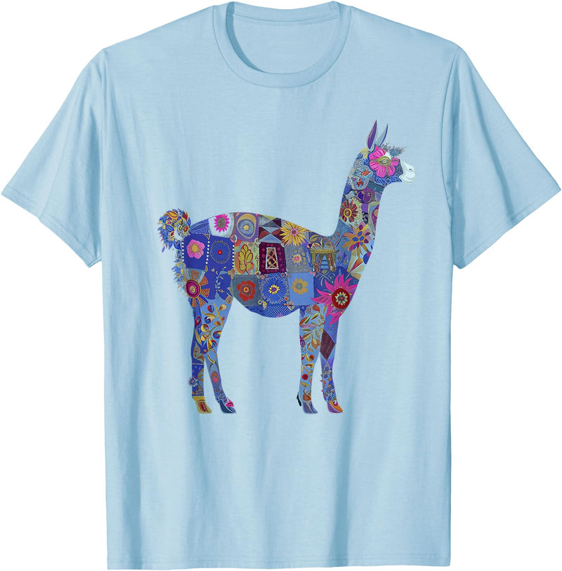 We Love Llamas & Alpacas - Peru Souvenirs Co. Peru Souvenir Llama Alpaca Flowers Peruvian Souvenir T-Shirt - Baby Blue