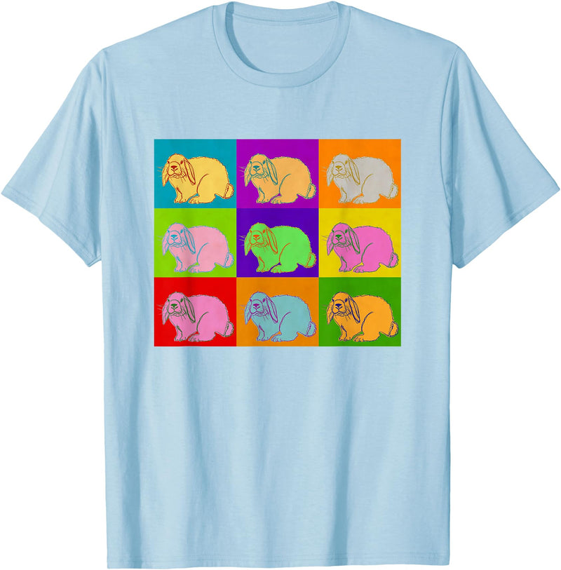 Lop Rabbit Popart Holland French Mini Rabbits Retro Bunny T-Shirt in Baby Blue