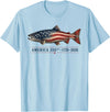 Fishing American Flag Tees for Men Women Kids Fishing America's 250th Birthday Fish 250 Anniversary USA T-Shirt - Baby Blue