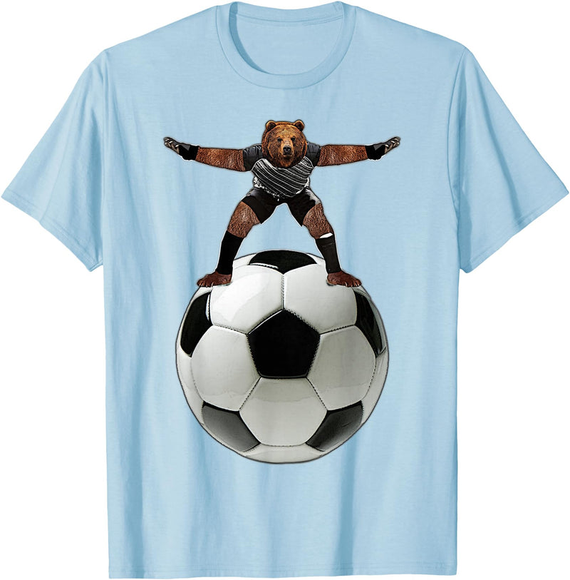 Behrbones Clothing Bear Goalie On Soccer Ball - by Behrbones T-Shirt - Baby Blue