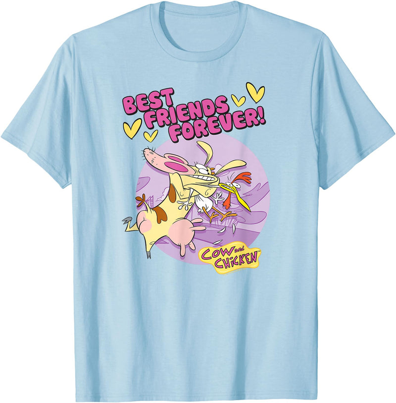 Cartoon Network Cow and Chicken Best Friends T-Shirt, Men's Blue Short Sleeve Cartoon Character T-Shirt, Small - Baby Blue