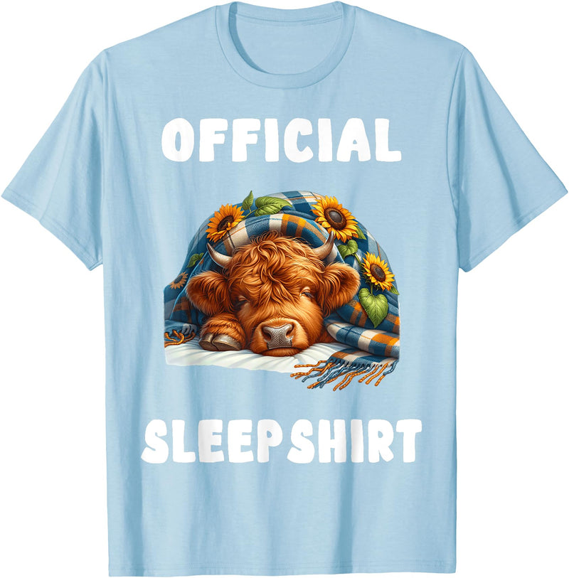 Official Sleep Pajamas Nightgown Sleepwear Apparel Highland_cow - Official Sleepshirt Pajamas Nightgown T-Shirt - Baby Blue