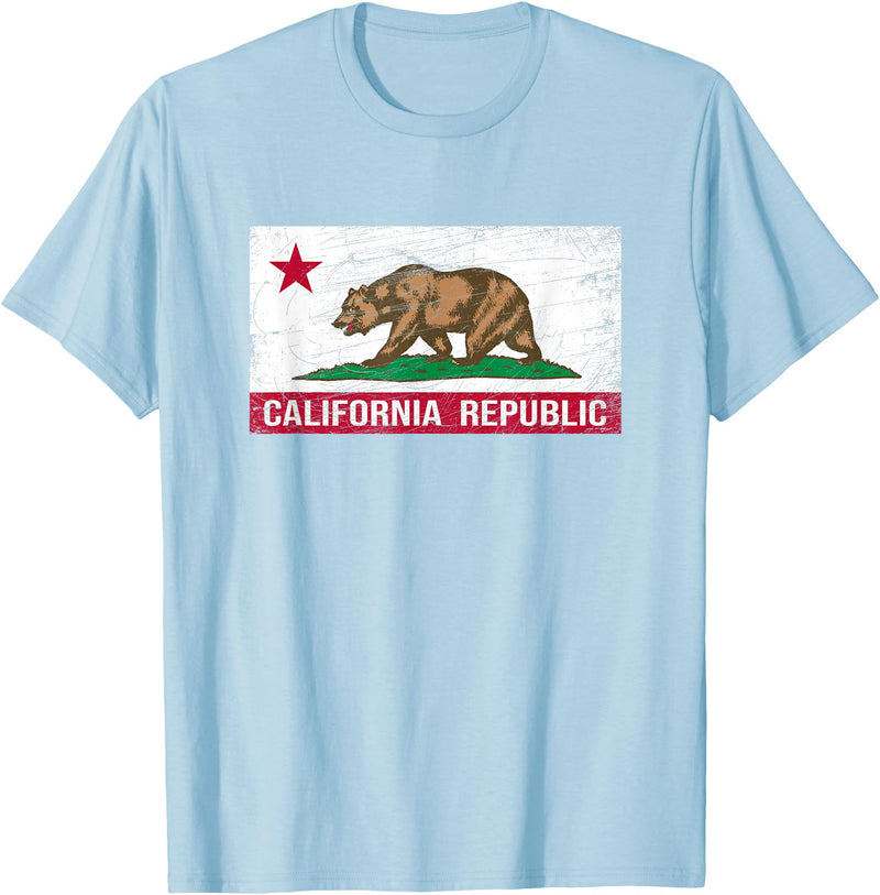 Graphic Club Inc. California Republic Flag - CA - Distressed Design - Classic T-Shirt - Baby Blue
