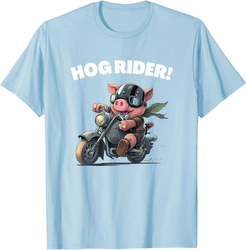 Best Animal Buddies Funny Hog Rider Pig Riding Motorcycle T-Shirt - Baby Blue