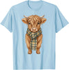 Farmer Cute Women Highland Cow Shirts Cozy Fall Autumn Highland Cow T-Shirt - Baby Blue