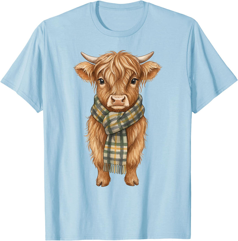 Farmer Cute Women Highland Cow Shirts Cozy Fall Autumn Highland Cow T-Shirt - Baby Blue