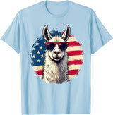 Funny Llama Alpaca Animal Lover Gifts Clothing Llama Alpaca American Flag USA Patriotic T-Shirt - Baby Blue
