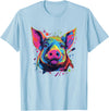 Retro Pig Poparts Tees Watercolor Colorful Pig T-Shirt - Baby Blue