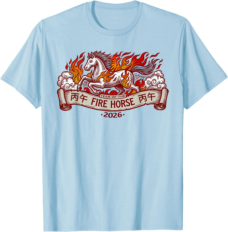 Unique Firehorse Zodiac Gifts Year of the Fire Horse 2026 T-Shirt - Chinese Zodiac Lunar T-Shirt - Baby Blue
