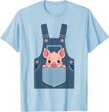 Pig Farm Animal Costumes Pig Costume - Funny Farmer, Pocket, Farm, Women, Men, Kids T-Shirt - Baby Blue