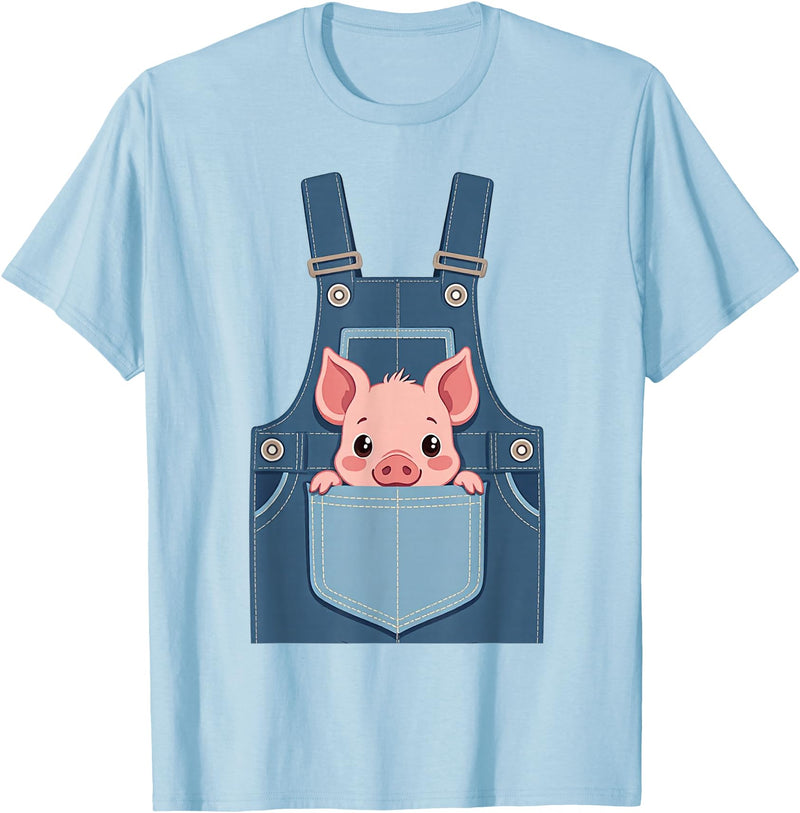 Pig Farm Animal Costumes Pig Costume - Funny Farmer, Pocket, Farm, Women, Men, Kids T-Shirt - Baby Blue