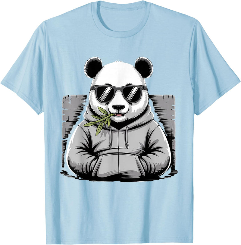 Forest Animal Art Panda with Sunglasses Graphic Motif Animal Funny Panda Bear T-Shirt - Baby Blue
