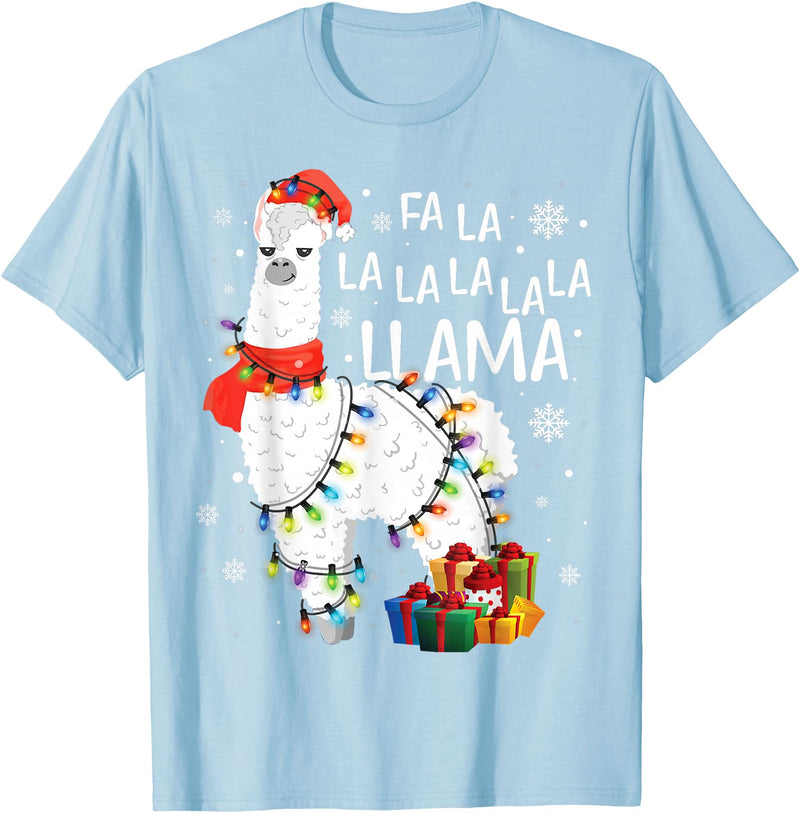 Funny Fa La La Llama Christmas Shirt FA La La Llama Christmas Funny Lllama Lover Xmas Pajamas T-Shirt - Baby Blue