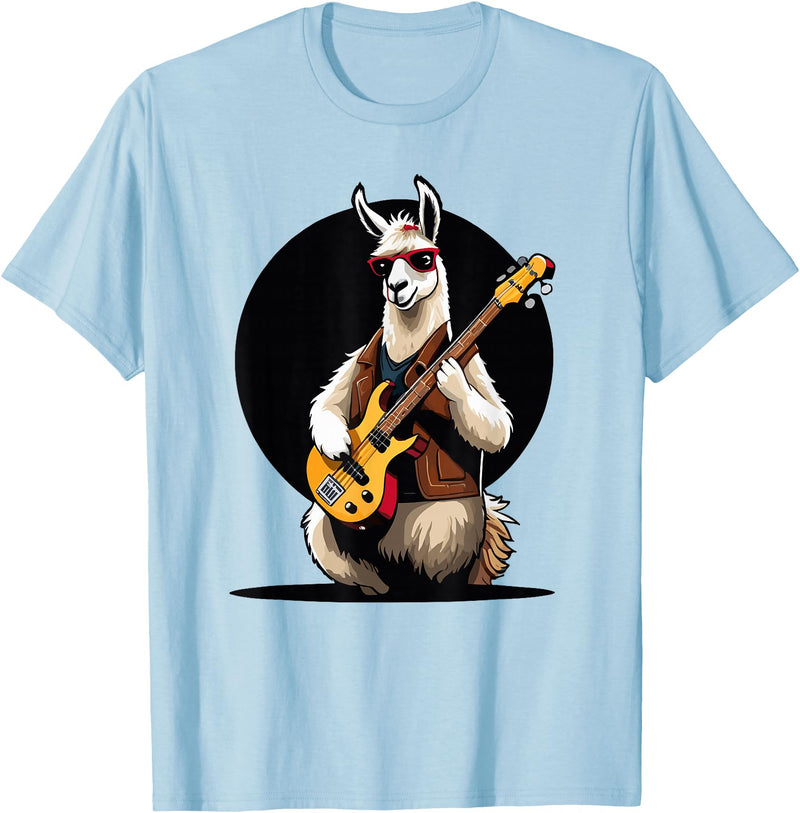 Music Lovers Alpaca Llama playing Guitar Llama playing Electric Guitar, Llama Guitarist T-Shirt - Baby Blue