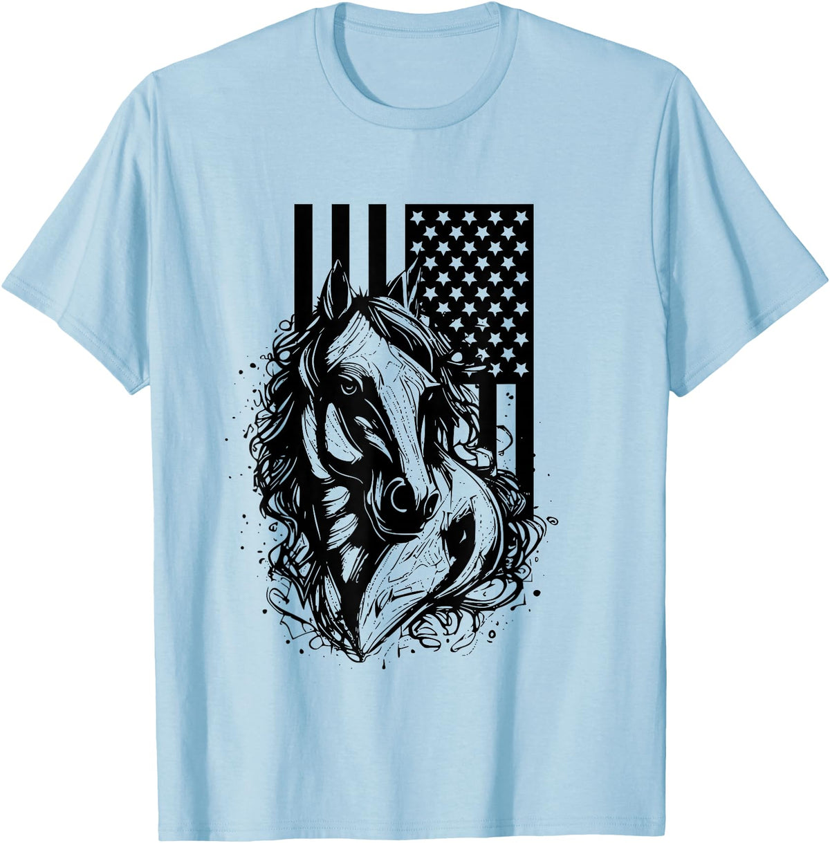 BASBO American Flag Horseback Riding Apparel - Horse T-Shirt - Baby Blue