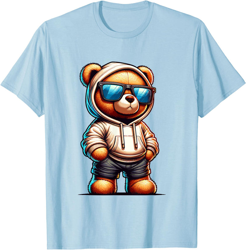 Rappers Aesthetic Urban Teddy Bear Graphic Hip Hop Teddy Bear Graphic Bears Cool Hip Hop Streetwear Colorful T-Shirt - Baby Blue
