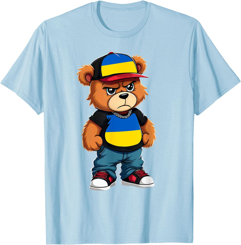 Ukrainian Teddy Bear Breakdance Rapper Ukrainian Flag Teddy Bear Ukraine Hip Hop T-Shirt - Baby Blue