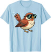 Chipper Feather Co Bird: Sparrow in Sunglasses, Cool Cartoon Avian Attitude T-Shirt - Baby Blue