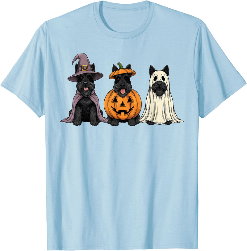 Funny Retro Scottie Dog mom Halloween Witch Spooky Ghost Scottish Terrier Pumpkin Halloween Dog Lover T-Shirt - Baby Blue
