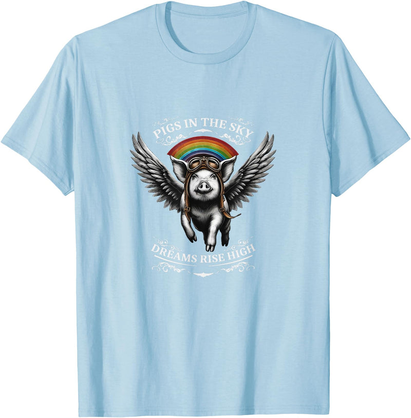 Schwein im Himmel – Träume steigen hoch Flying Pig with Wings in the Sky T-Shirt - Baby Blue