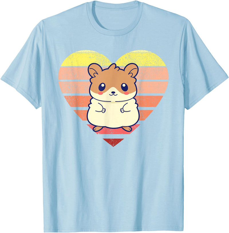Cute Hamster Design Retro Heart Shape Vintage T-Shirt - Baby Blue