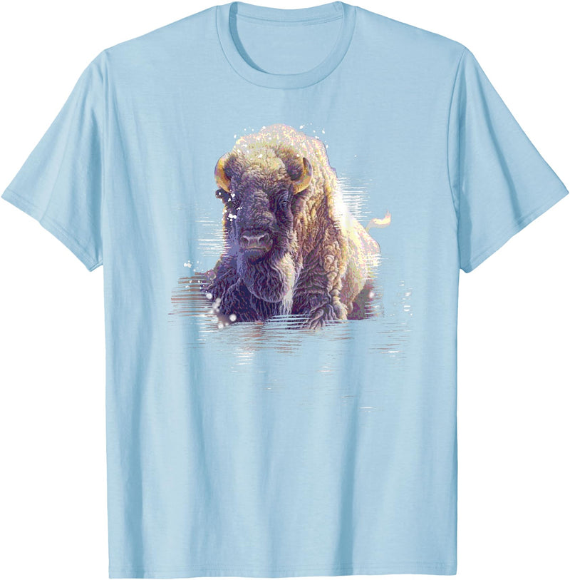 Rocky Mountain Wilderness designs Great Native American White Buffalo Sacred Spirit Animal T-Shirt - Baby Blue